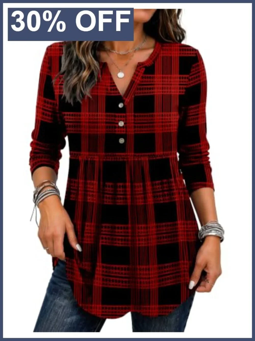 Zeagoo Women's Long Sleeve V-Neck Henley Pleated Tunic Blouse